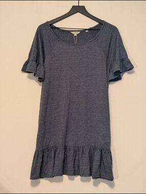 Max Studio London Med Blue Shift Dress Flutter Sleeve Ruffle Hem NWT Casual New